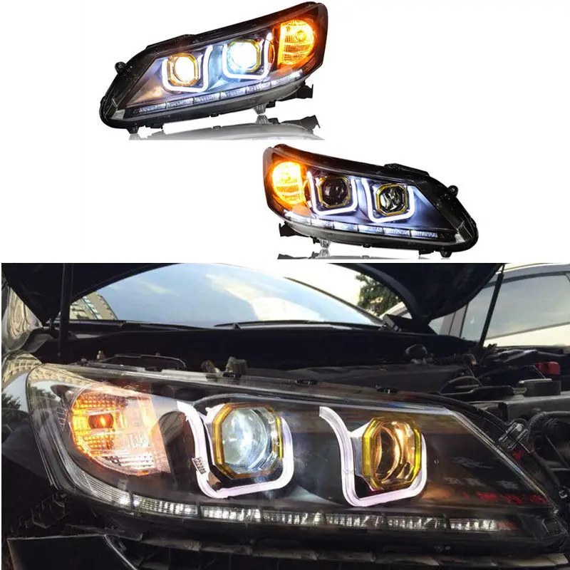 

For Honda Accord 2013 2014 2015 2016 2pcs U Shaped LED DRL Lens Ballast Assembly Headlight