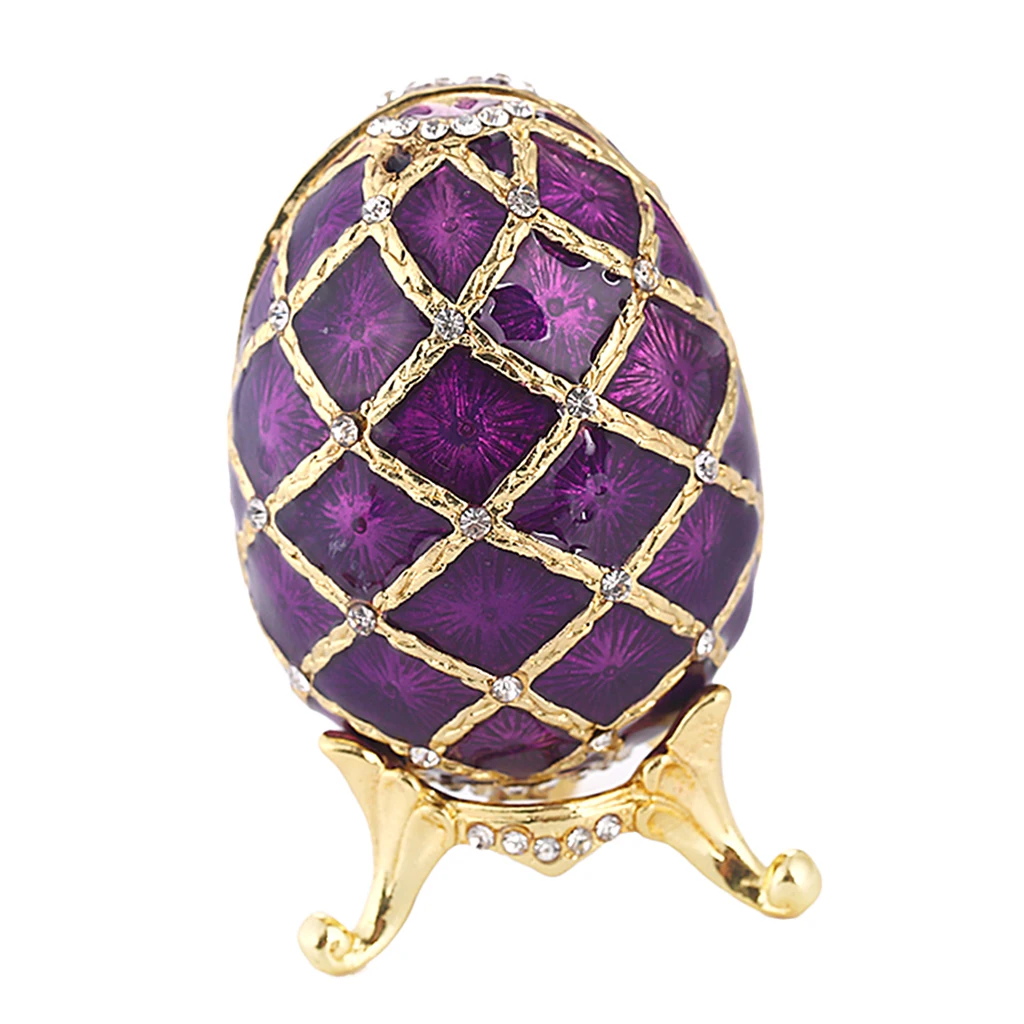 Victorian Vintage Violet Egg Shaped Enamel Trinket Jewelry Storage Box Gold