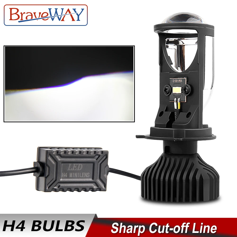 BraveWay H4 9003 LED Mini Bi-LED Projector Headlight Lens Headlamp Retrofit DIY Car Styling High Low Beam Lights for Motorcycle