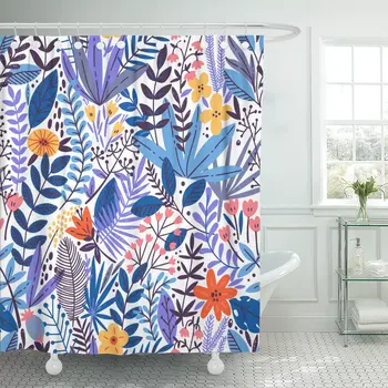 

Shower Curtain Blue Flower Tropical Floral Pattern Autumn Colorful Exotic Foliage Waterproof Polyester Fabric 72 x 72 inches Set