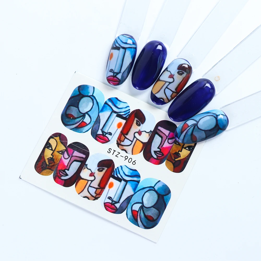 1pc Abstract Face Nail Water Stickers Decals Colorful Beauty Cool Girls Slider Charming New Year Decorations LYSTZ906-921 - Цвет: STZ906