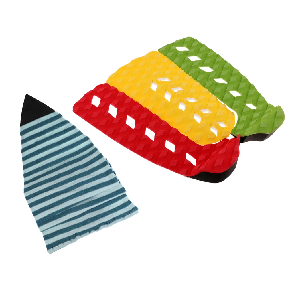 Surfboard Shortboard Stretch Cover Sock Bag & 3 Non-slip EVA Traction Pad for Skimboarding Paddleboard