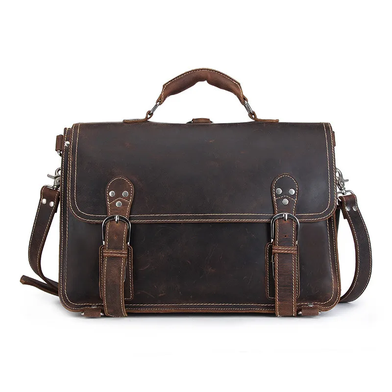 PNDME винтажный высококачественный мужской портфель crazy horse из воловьей кожи, деловые дорожные сумки из натуральной кожи, большие сумки для ноутбука - Цвет: Coffee
