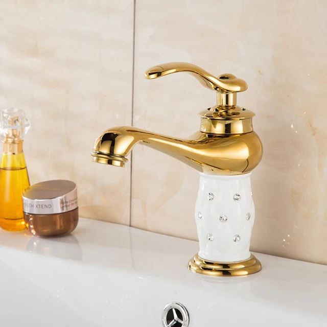 สไตล์ยูโรวัสดุทองเหลืองชุบทองสีขาวเซรามิคเพชรอ่างล้างหน้าก๊อกติดตั้งก๊อกน้ำ M1005 2 สไตล์ยูโรวัสดุทองเหลืองชุบทองสีขาวเซรามิคเพชรอ่างล้างหน้าก๊อกติดตั้งก๊อกน้ำ M1005 2