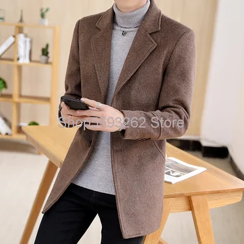

men's wool coat men's woolen coat Youth Men's woolen trench coat handsome men's coat