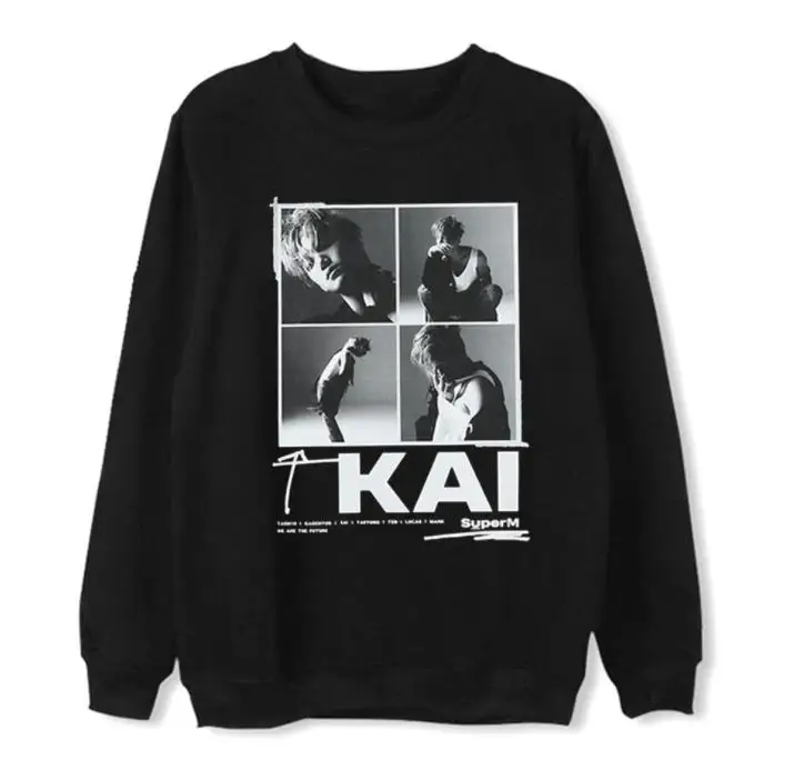 Новое прибытие суперм с именами членов группы/фото пуловер с рисунком свободные толстовки унисекс kpop флис/тонкий черный Свитшот - Цвет: thin