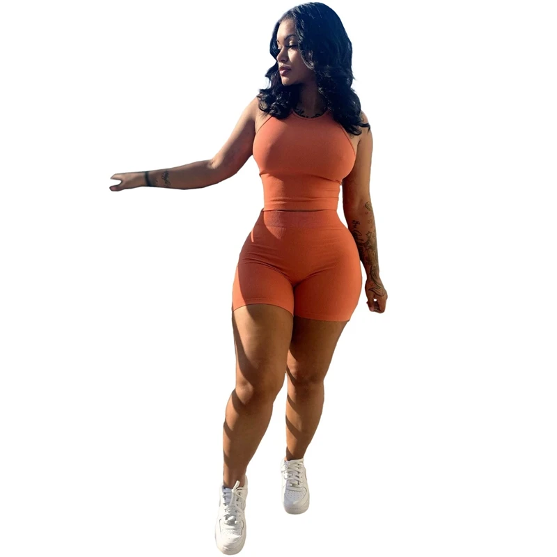 Bulk Wholesale Items Lots Ribbed Two Piece Set Summer Bodycon Tank Crop Top and Biker Shorts Set Workout Tracksuit Women Fitness plus size jogger set Women's Sets