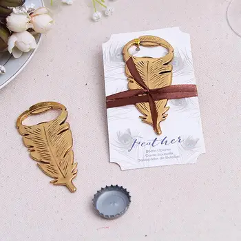 

Gold Feather Antique Wine Bottle Opener Wedding Party Bridal Shower Favor Guest Gift