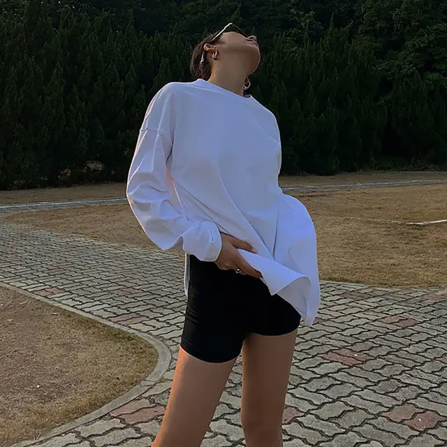 Camiseta larga de gran tamaño para mujer, camisa básica informal de manga larga con cuello redondo, Tops de otoño - Image 6