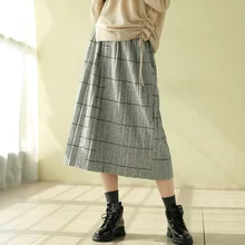 Зимняя юбка женская модная эластичная талия свободная плиссированная юбка Новая женская Повседневная клетчатая универсальная юбка