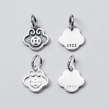

925 Sterling Silver Auspicious Clouds Shape Dangle Charms Good Blessing Fortune Coin Silver Pendant DIY Jewelry Findings Gift