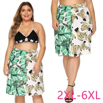 

2020 new fashion spring summer plus size skirt for women large casual loose elastic waist print flower skirts green 4XL 5XL 6XL