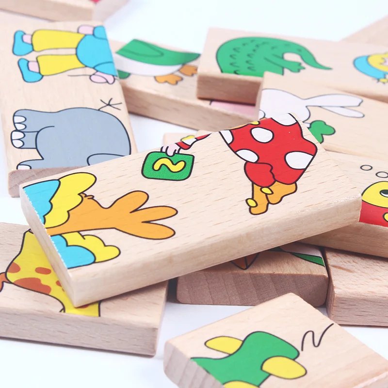 Детская деревянная игрушка животное Когнитивная домино карта деревянный животные пазл детский строительный блок игрушка DIY игра 15 штук
