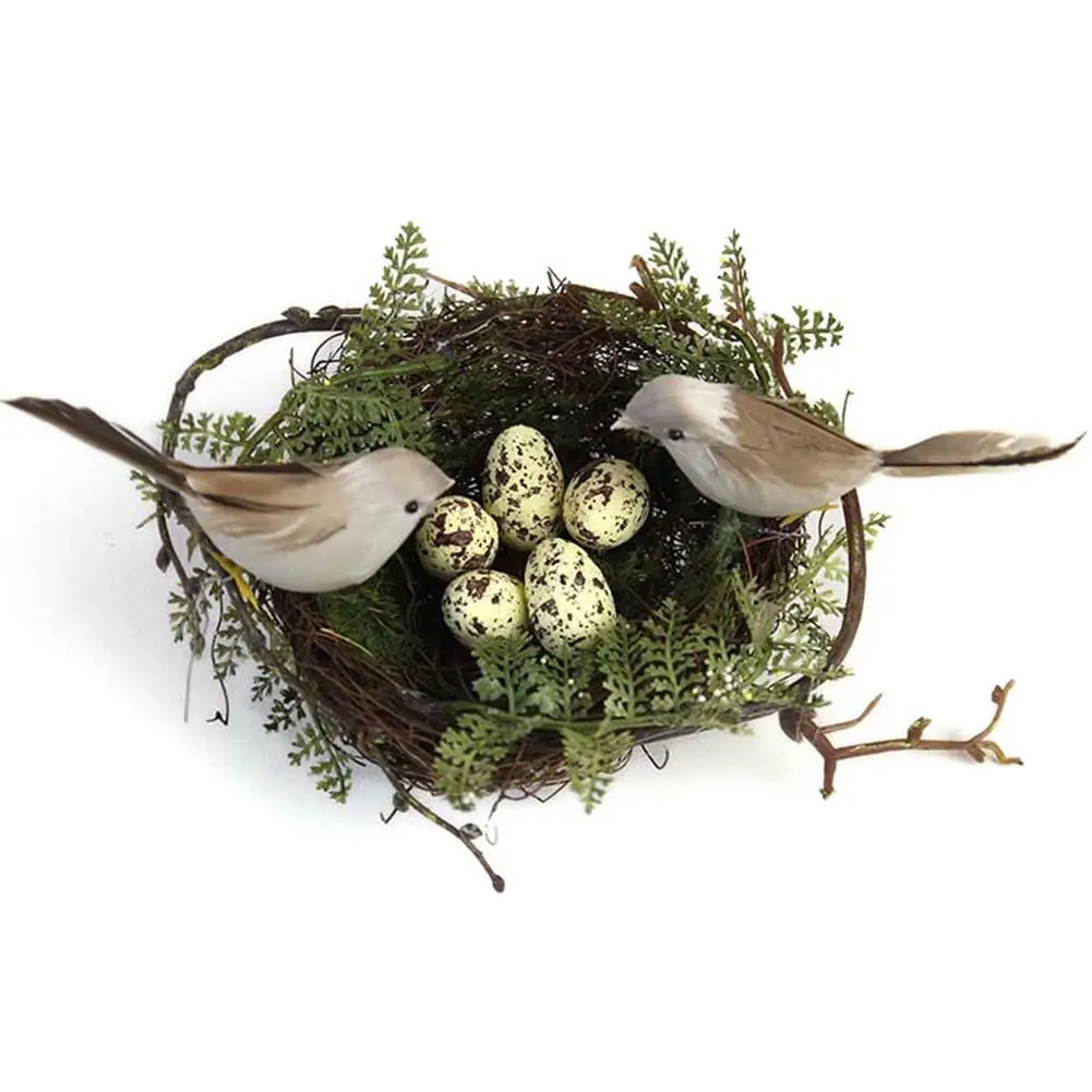 

Simulation Fake Bird Nest Desktop Ornament Photography Nature 13cm Circle Cage Set Props Gardening Decoration Yellow Egg