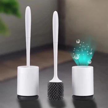 

Wall Mount Toilet Bowl Brush And Holder Set Silicone Bristle Bathroom Cleaning Hygienic Toilet Brush Holder Set Silicone Bristle