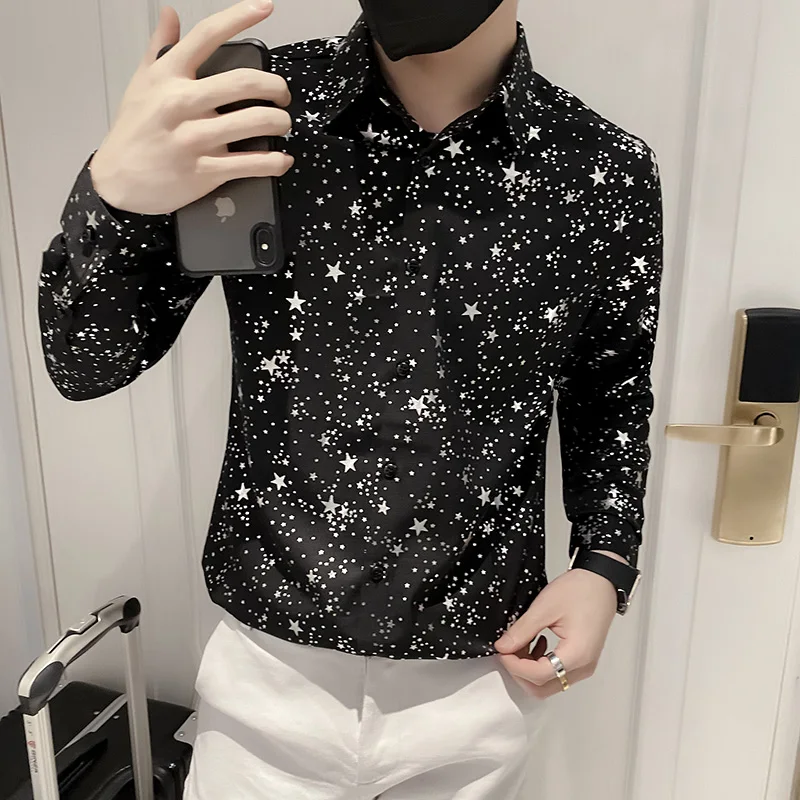 Silver Printing Shirt Men Clothing 2022 
