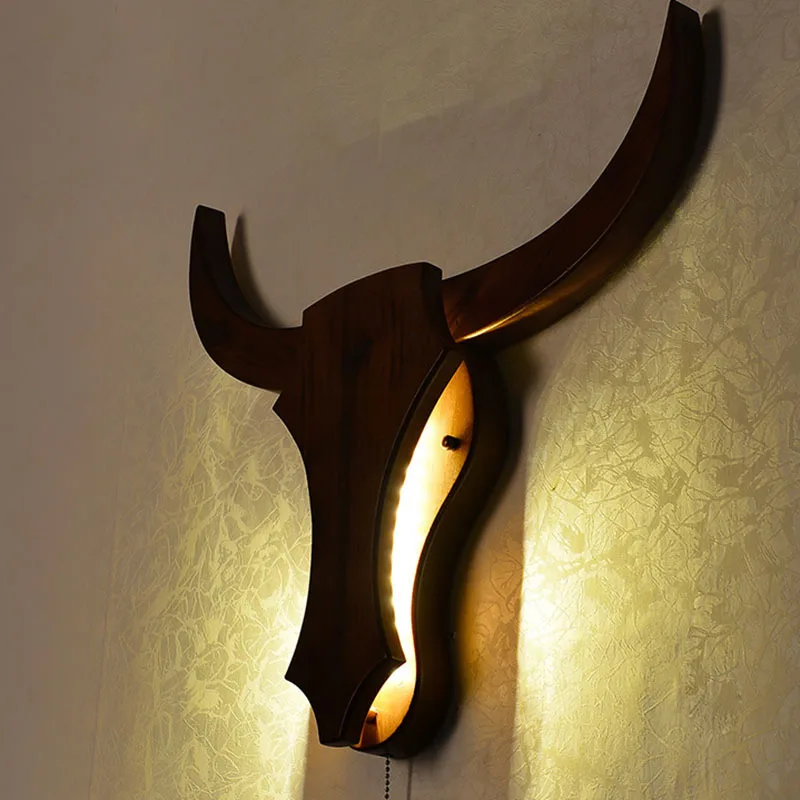 Светодиодный настенный светильник Wandlamp, настенная лампа из цельной древесины для прикроватной кровати, скандинавский Простой настенный светильник с головой коровы для спальни, декоративный светильник для дома