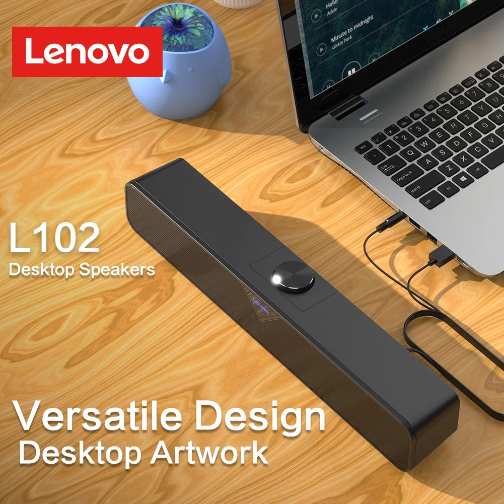 Reducido Lenovo-altavoz de ordenador L102, subwoofer con sonido estéreo, 3,5mm, Aux, para Macbook, portátil, PC, reproductor de música AjXNekRwO65