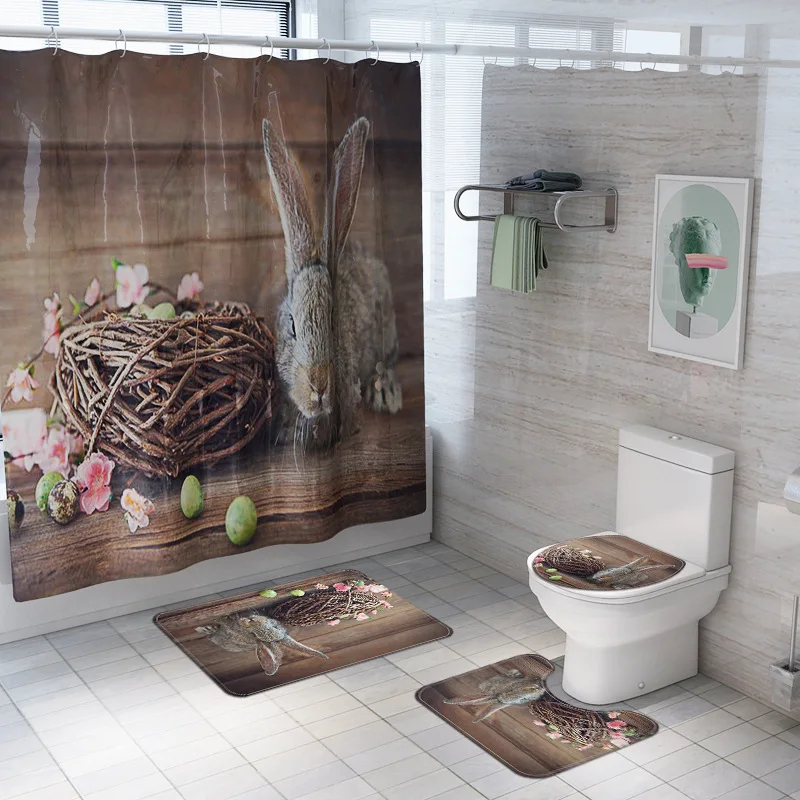 Easter eggs rabbit Waterproof Bathroom Shower Curtain Bath mats Multiple size NS 