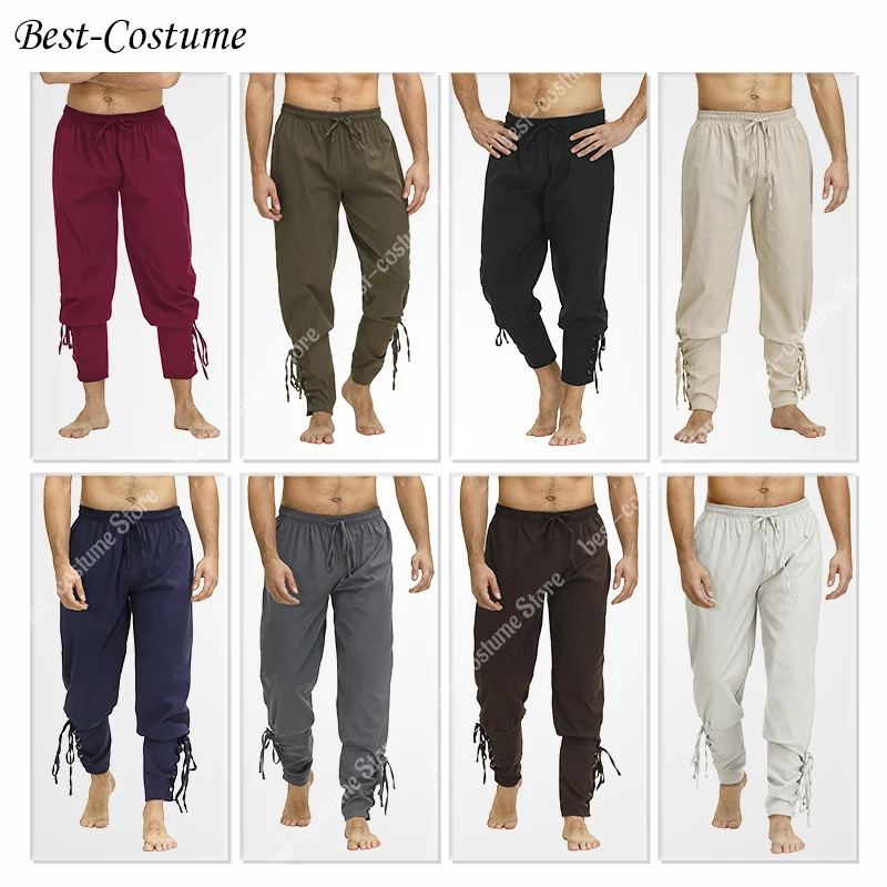 Medieval Pants for Men Pirate Viking Costume Pants Plus Size Trousers Pirate Cosplay Costume With Drawstrings
