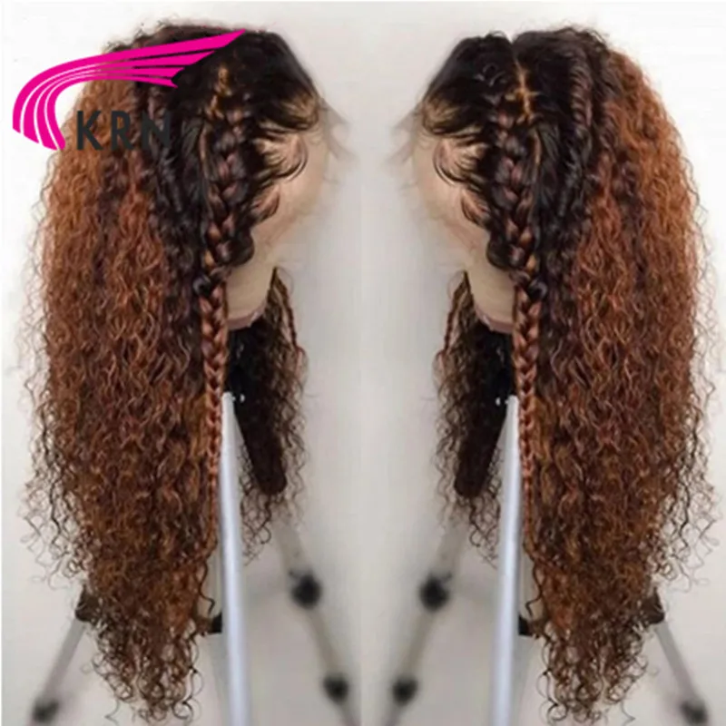 KRN Honey Blonde 13x6 Lace Front Human Hair Wigs Curly Ombre Lace Front Wig Pre Plucked Human Hair Wig for women