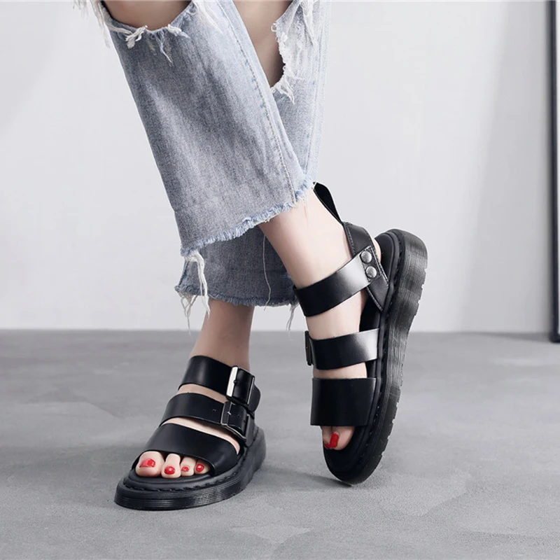 

SWYIVY Genuine Leather Gladiator Sandals Women Shoes Casual Buckle Sandale Femme 2020 Summer Sandals For Women Flat Shoes Woman
