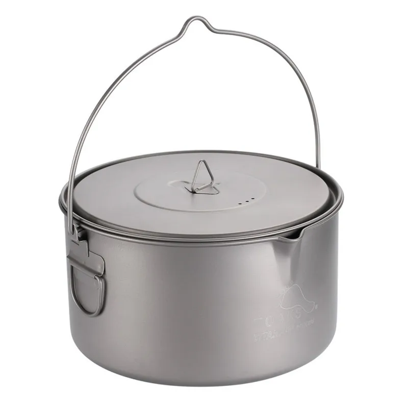 

2000ML Outdoor Camping Titanium Pot Pure Titanium Hanging Pot Multi-person Cookware Boiling Water Boiler