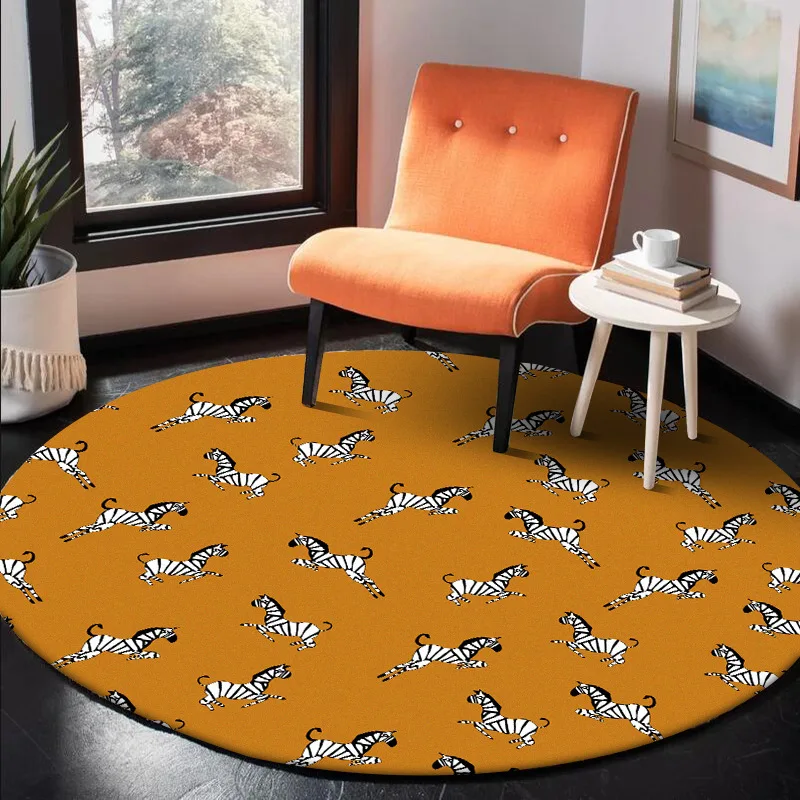 

Fashionable modern cartoon black and white striped pony orange living room bedroom basket chair round mat carpet