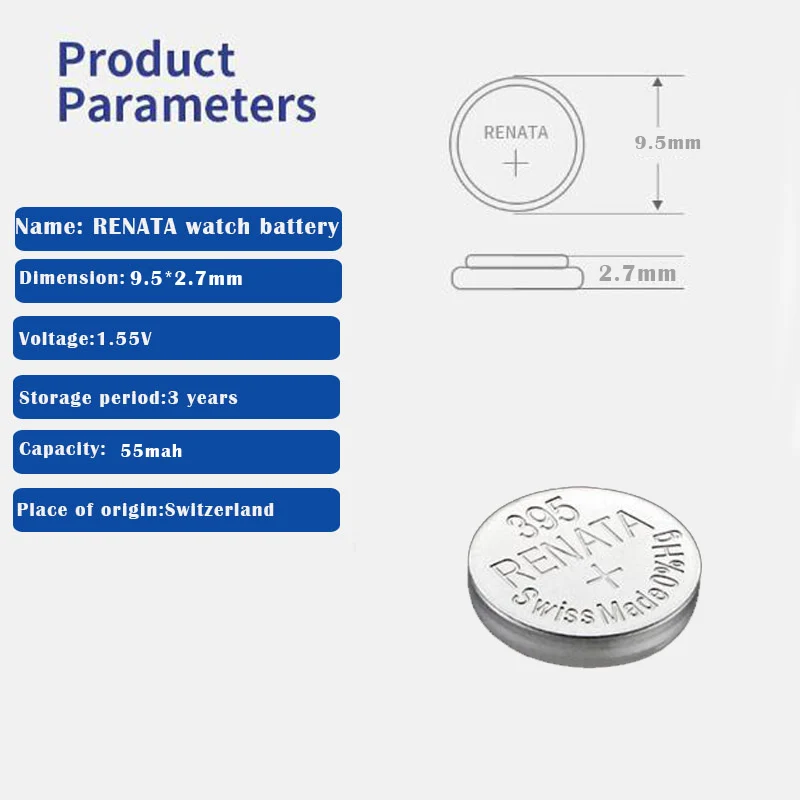 2 шт./лот Renata 395, оксид серебра часы батарея длительный SR927SW LR57 LR927 AG7 Кнопка монета ячейка