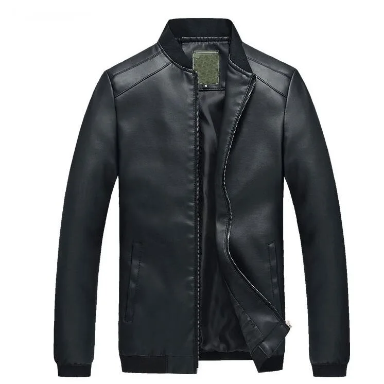 Кожаная куртка мужская Кожаная куртка chaqueta moto hombre, мужские Куртки из искусственной кожи, байкерская куртка из искусственной кожи, зимняя мужская классическая Толстая куртка - Цвет: black thin