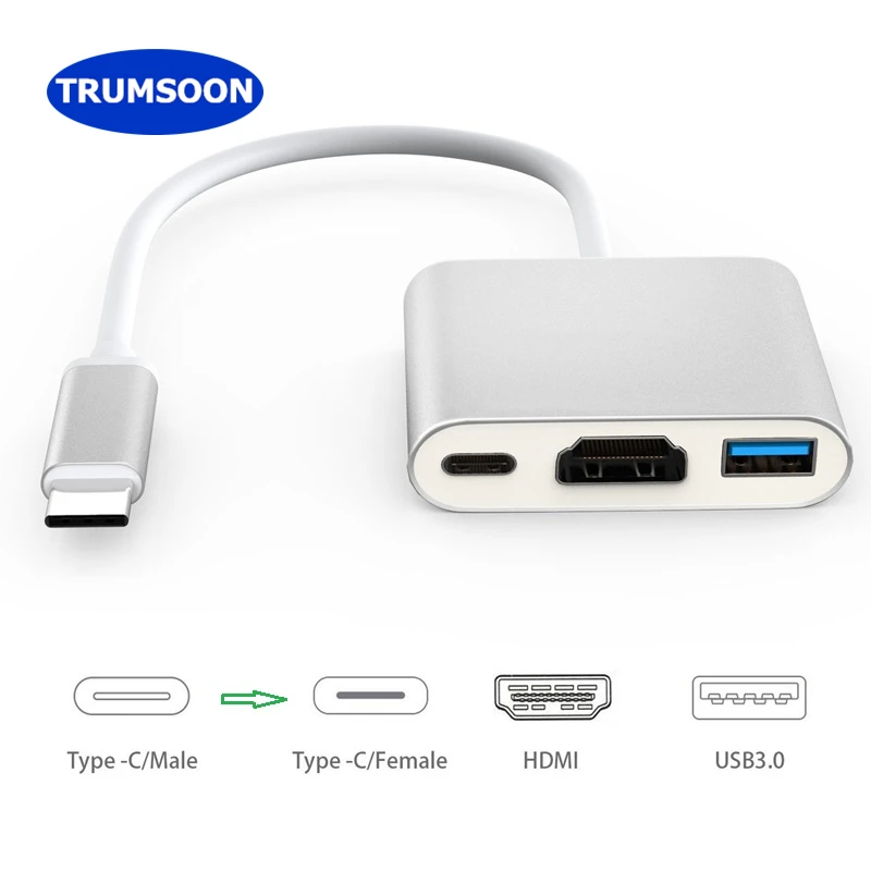 Trumsoon type C USB-C HDMI USB-C USB3.0 конвертер USB3.1 концентратор адаптер удлинитель 1080P для Macbook 1" Chromebook Pixel tv