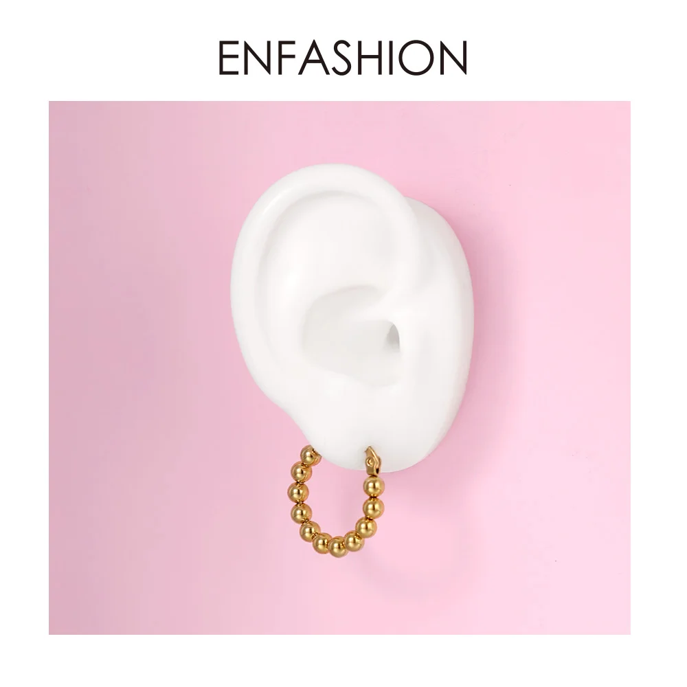 

ENFASHION Small Metal Ball Hoop Earrings For Women Gold Color Stainless Steel Big Circle Loop Earings Fashion Jewelry Gifts 1060