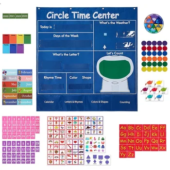 

Circle Time Center Pocket Chart Calendar-Educational Pocket Chart Learning Shape Classroom Kids Calendar