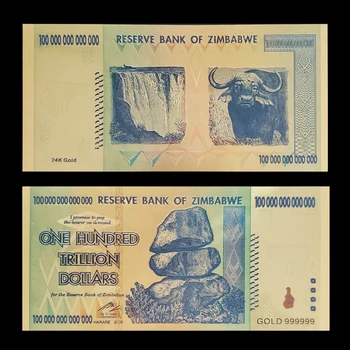

RH Zimbabwe Notes One Hundred Trillion Dollars Note Gold Banknote with Certificates In 24k Gold Plated For Collection