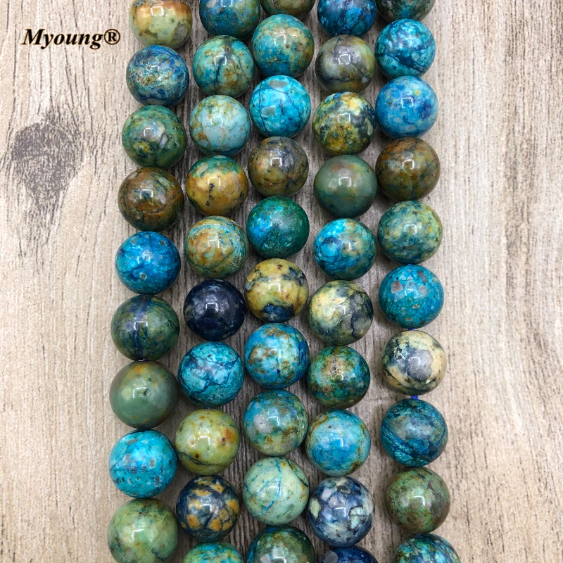 2Strands Natural Phoenix Chrysocolla Lapis Lazuli Smooth Round Gems Stone Loose Beads For Jewelry Making Design DIYMY210407