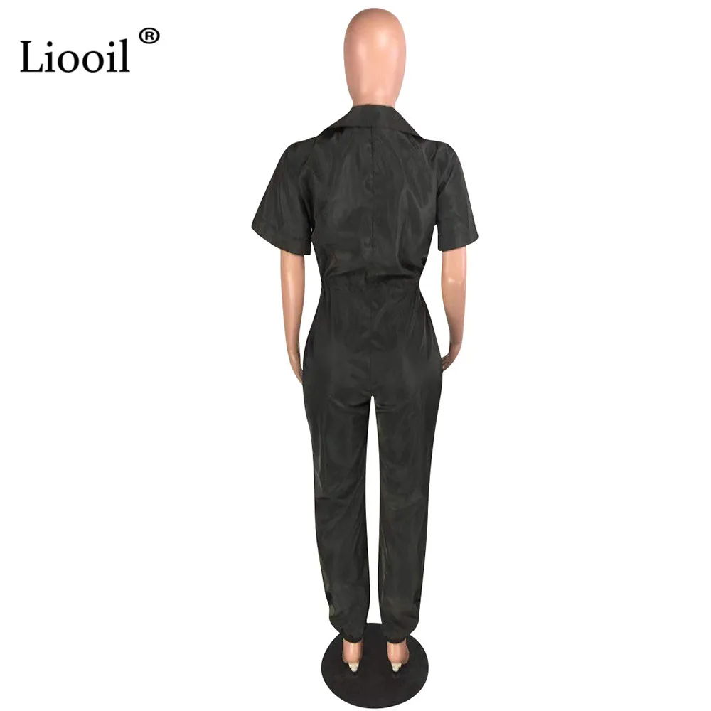 Liooil, армейский зеленый Цельный Наряд, сексуальный комбинезон на молнии, осень, короткий рукав, ремень, вечерние, Клубные комбинезоны, женский комбинезон на бретельках