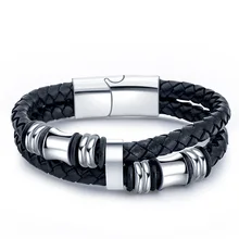 Браслет из искусственной кожи из титановой стали, черный браслет, кожаный браслет, браслеты с орнаментами из нержавеющей стали