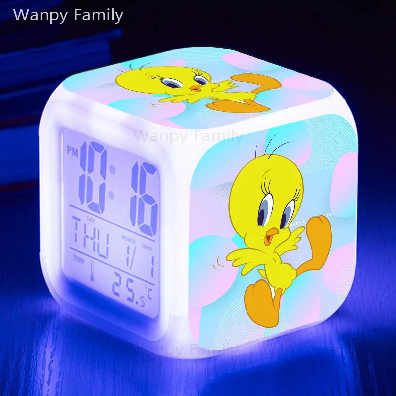 2021New Cute Tweety LED Alarm Clock 7 Color Glowing Digital Kids Room Night Light Electronic Watches kids gift | Дом и сад