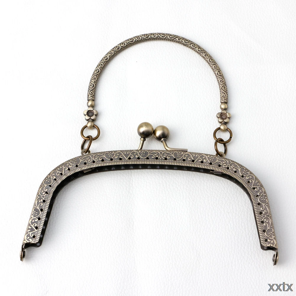 1PC Bronze Tone Arch Flower Metal Purse Bag Frame Kiss Clasp Lock with Handle