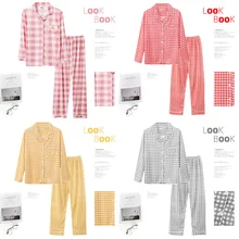 

Long Sleeved Lapel Milk Silk Two Piece Cardigan Simple Natural Casual Breathable Lattice Dots Cartoon Animals Home Pajamas