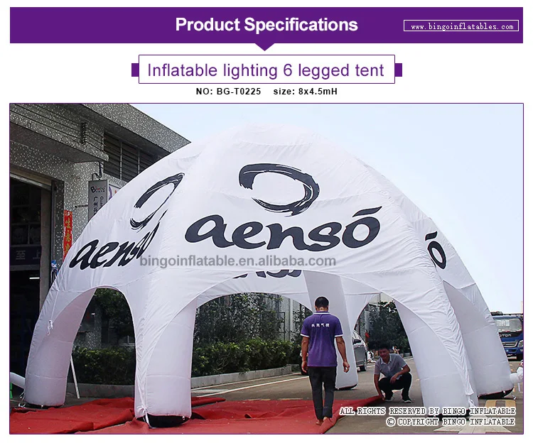 Portable inflatable white spider tent with 6 legs / inflatable dome tent printed logo advertising event marque toy tent