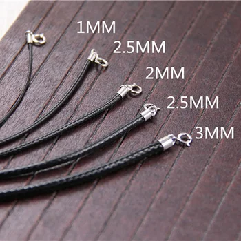 

925 sterling silver buckle black rope necklace woven wax rope collar line Wire cord for making jewelry accessories 1-3mm 1pc