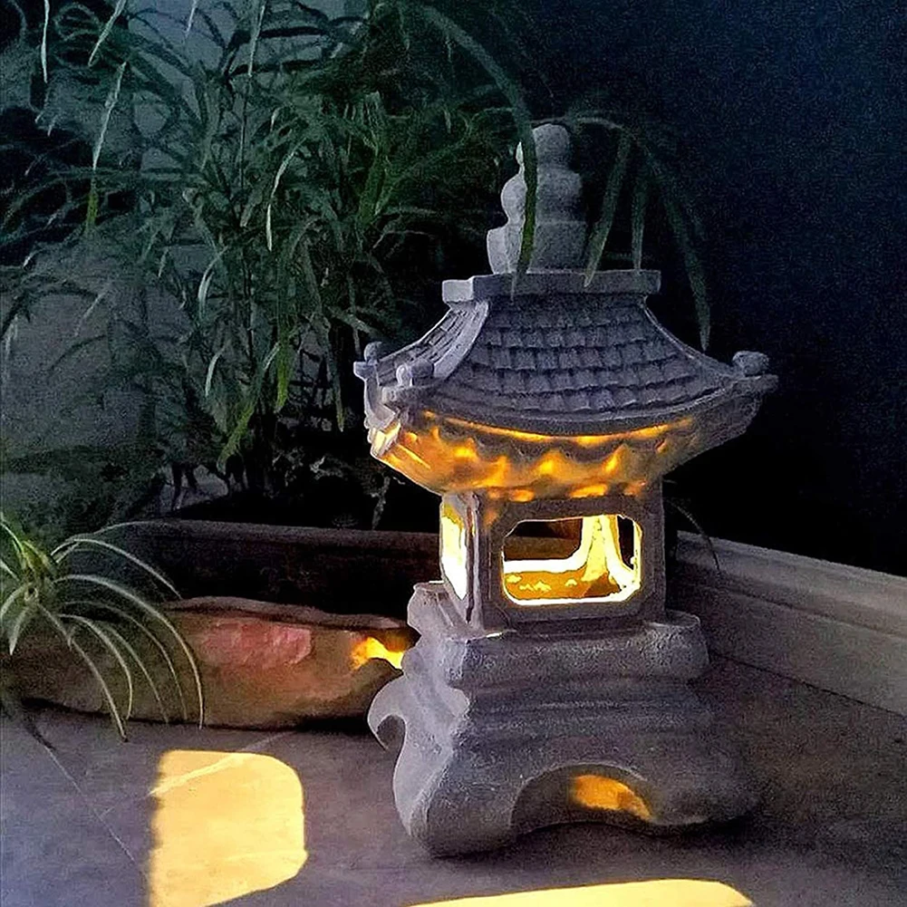 LED Solar Light Retro Resin Craft Pagoda Lantern Sculpture Lamps Garden Decoration Deck Patio Layout Adornment string solar lights