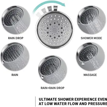 

4Inch High Pressure Shower Head Anti-leak Anti-clog 5 Function Bath Showerhead B0KC