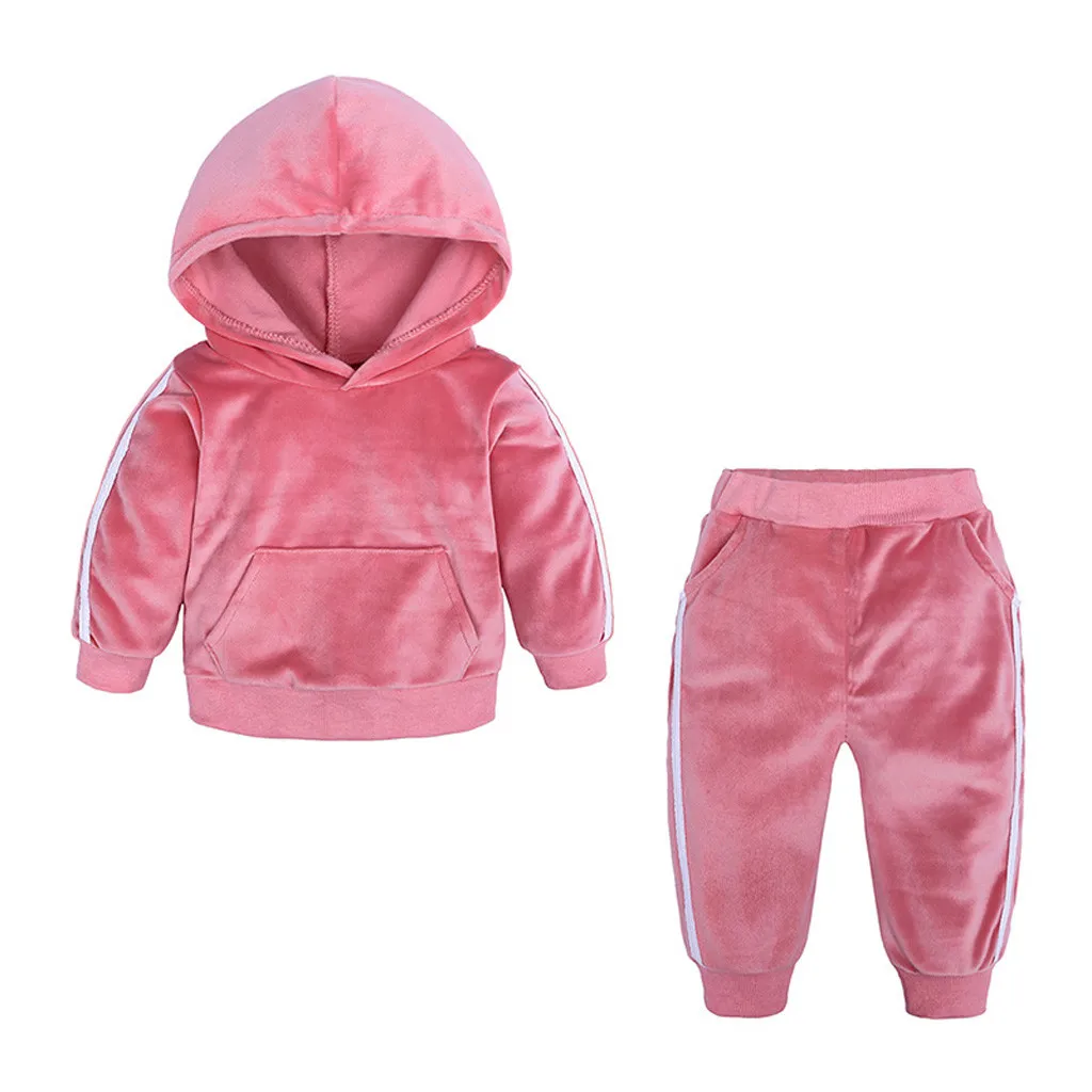 TELOTUNY/ г. Комплект одежды для новорожденных девочек и мальчиков, однотонные флисовые Теплые Топы и длинные штаны детская одежда из 2 предметов Детские костюмы 1022 - Цвет: PK