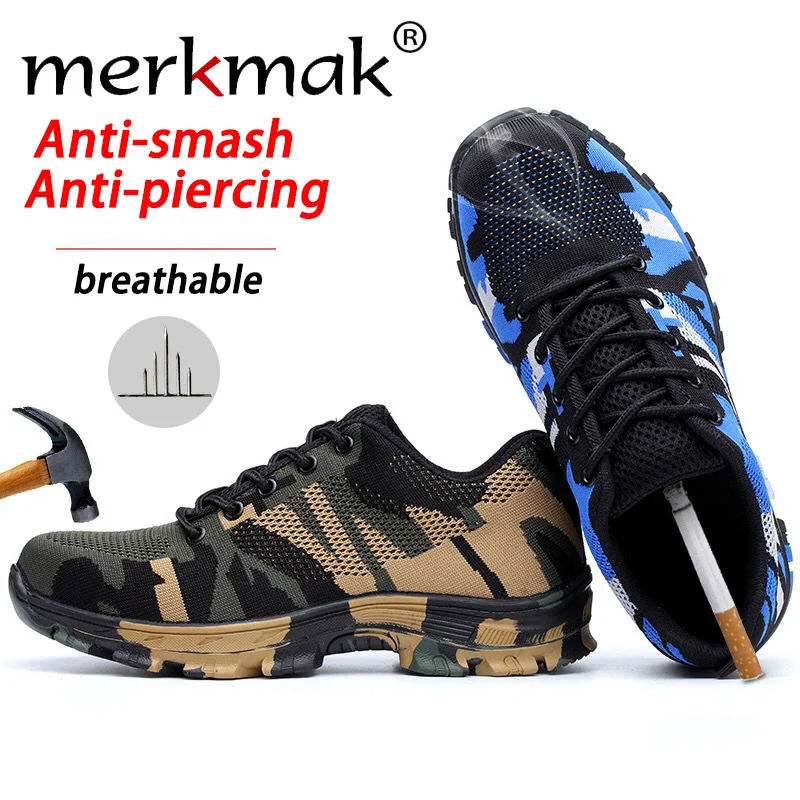 

Work Boots Construction Men's Outdoor Steel Toe Cap Shoes Men Camouflage Puncture Proof High Quality Safety Shoes Plus Size