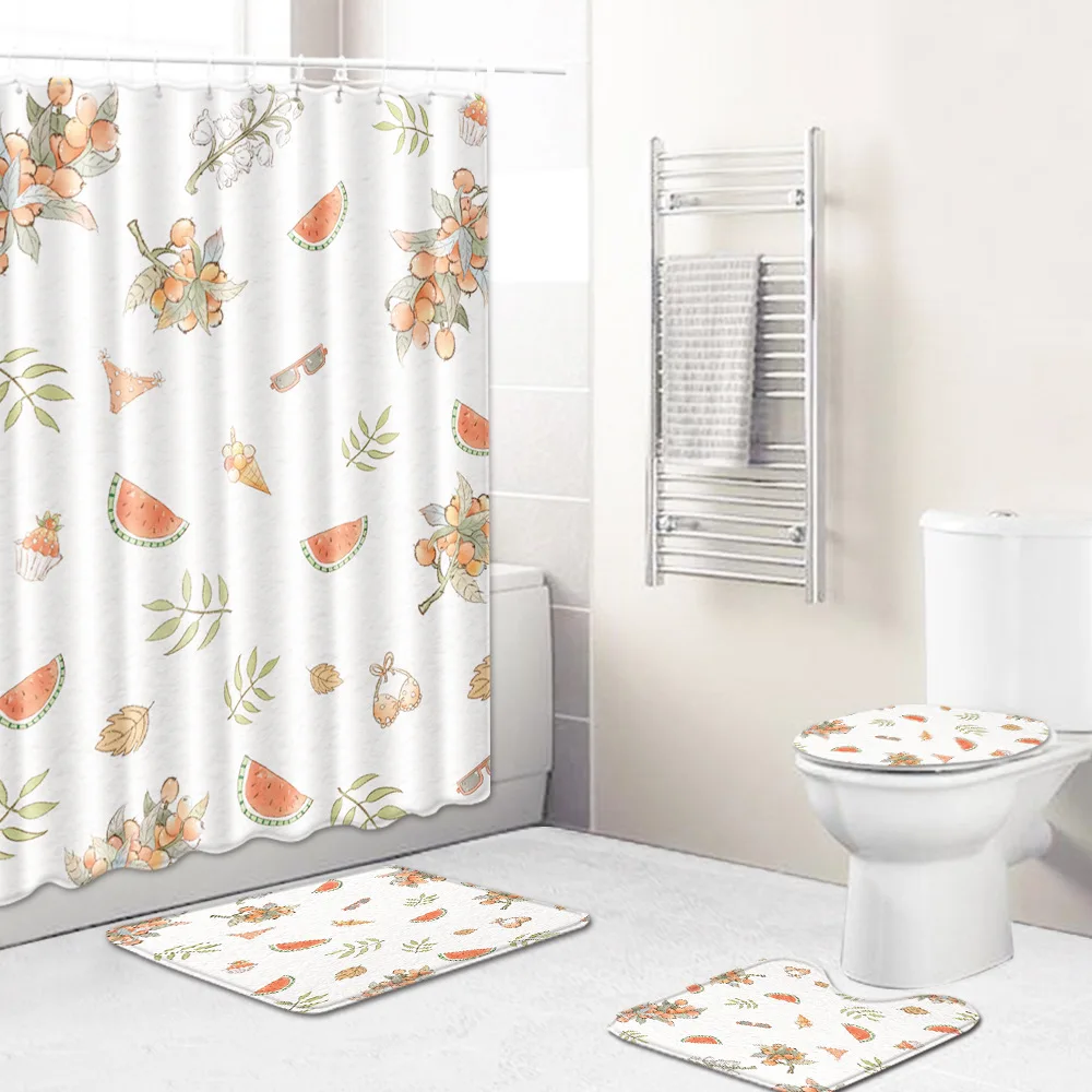 Zeegle Printed Cute 4PCS Bath Mat Bathroom Foot Rug Waterproof Shower Curtain Toilet Seat Cover Shower Room Anti-slip Foot Rug