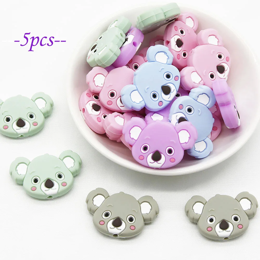 Cute-Idea 5pcs Silicone Koala Head teethers baby Teething beads Pearl DIY kids Pacifier Chain toys Accessories Baby Product cute idea 10pcs silicone cube beads baby teething chewable pacifier chain toy rodent accessories diy teether baby product pearl