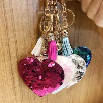 

1PCS Cute Glitter Sequins Bag Parts Sequins Heart Tassel Keychain Gifts Car Bag Accessories Jewelry Wholesale For Women