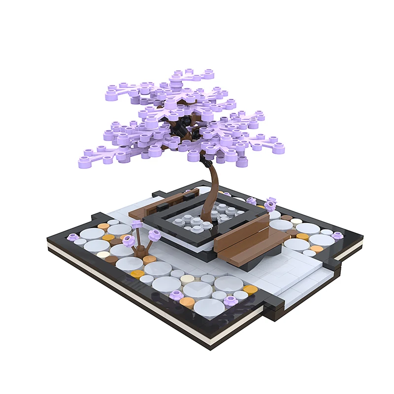 MOC Mini Bicolor Flower Bonsai Building Blocks Kit Artificial Potted Grass Plants Vase Brick 